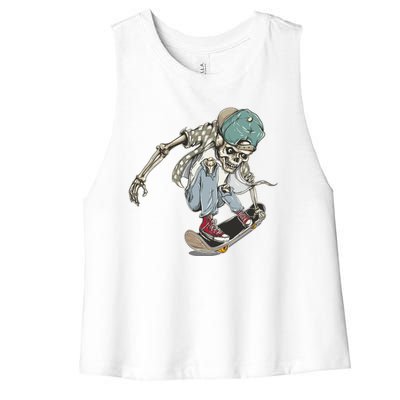 Skater Skeleton Cartoon Women's Racerback Cropped Tank