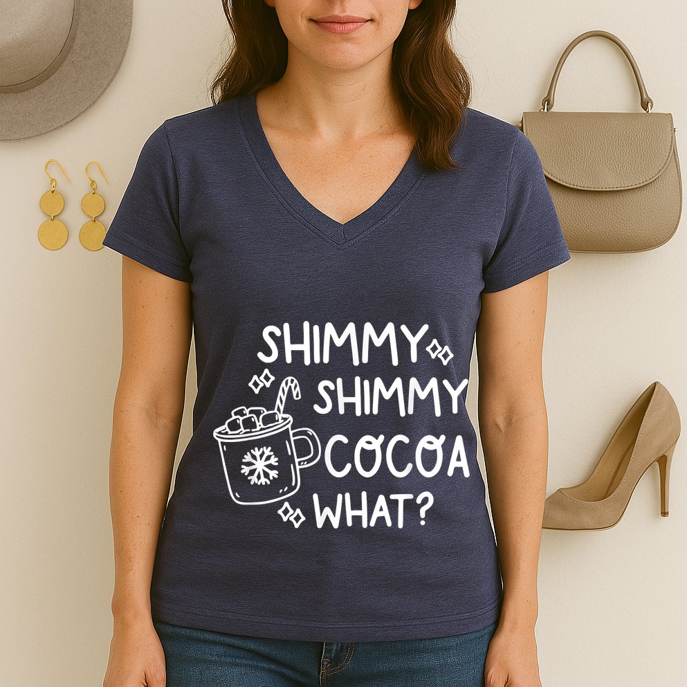 Shimmy Shimmy Cocoa What Apparel Merry Christmas Drink Women's V-Neck T-Shirt