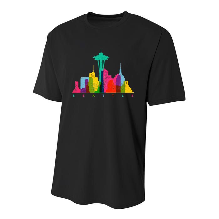 Seattle Skyline Colorful Washington Youth Performance Sprint T-Shirt