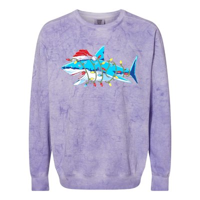 Santa Shark Christmas Lights Sharkmas Colorblast Crewneck Sweatshirt