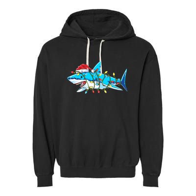 Santa Shark Christmas Lights Sharkmas Garment-Dyed Fleece Hoodie