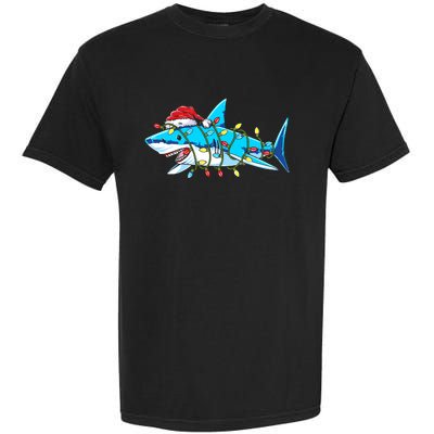 Santa Shark Christmas Lights Sharkmas Garment-Dyed Heavyweight T-Shirt