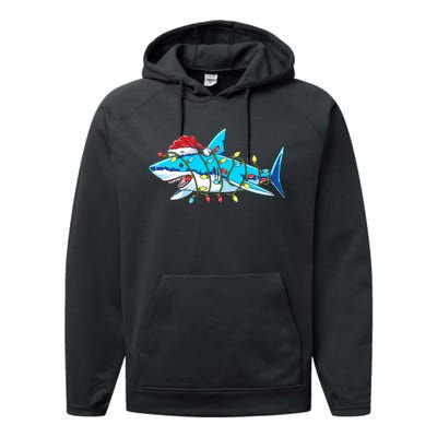 Santa Shark Christmas Lights Sharkmas Performance Fleece Hoodie