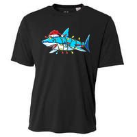 Santa Shark Christmas Lights Sharkmas Cooling Performance Crew T-Shirt