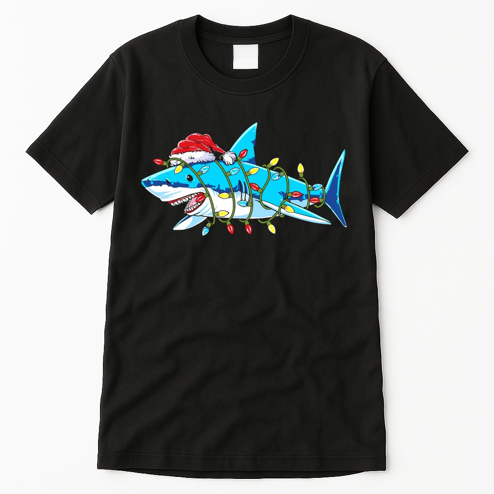 Santa Shark Christmas Lights Sharkmas Tall T-Shirt