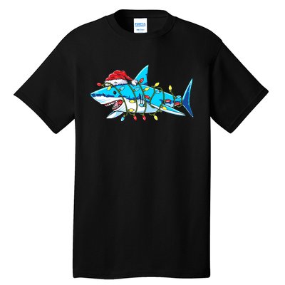 Santa Shark Christmas Lights Sharkmas Tall T-Shirt