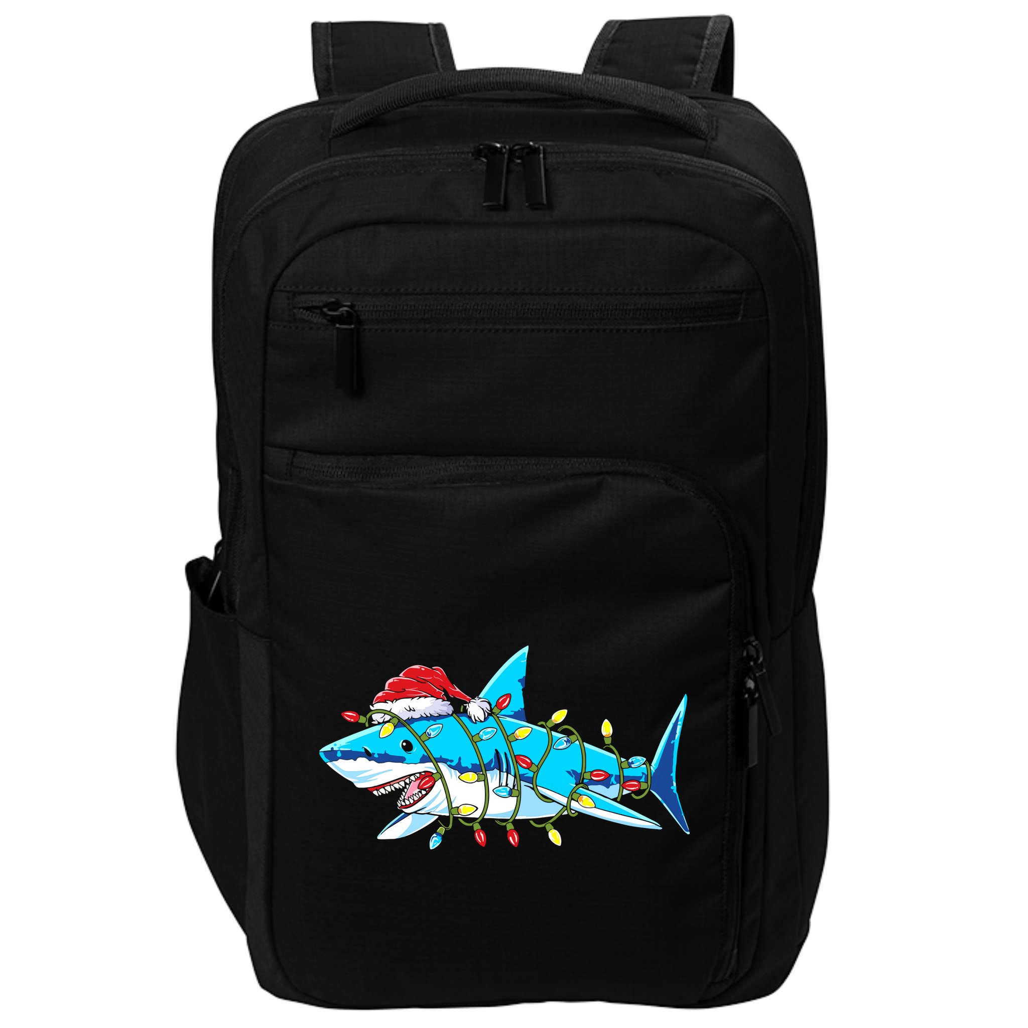 Santa Shark Christmas Lights Sharkmas Impact Tech Backpack