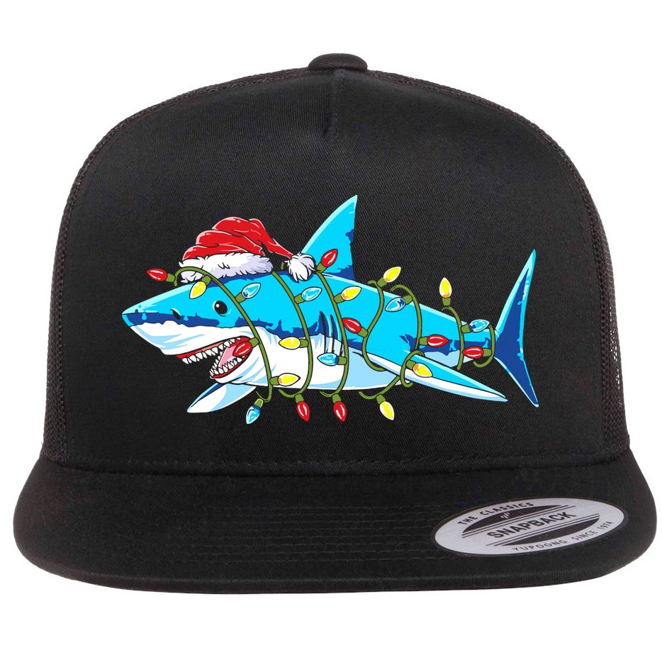 Santa Shark Christmas Lights Sharkmas Flat Bill Trucker Hat