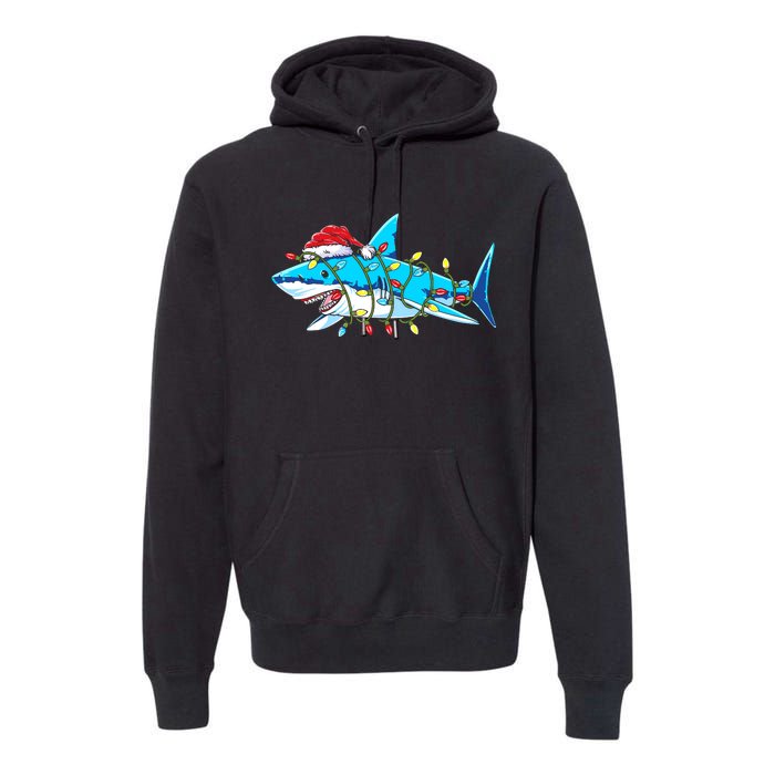 Santa Shark Christmas Lights Sharkmas Premium Hoodie