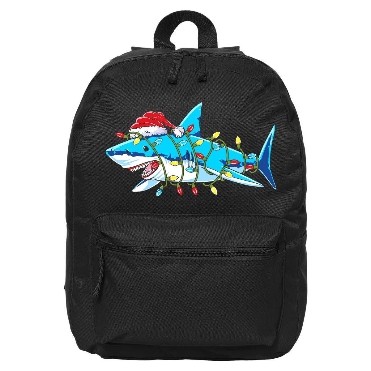 Santa Shark Christmas Lights Sharkmas 16 in Basic Backpack