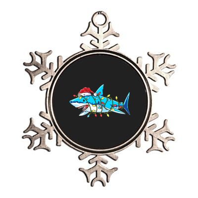 Santa Shark Christmas Lights Sharkmas Metallic Star Ornament