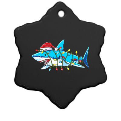 Santa Shark Christmas Lights Sharkmas Ceramic Star Ornament