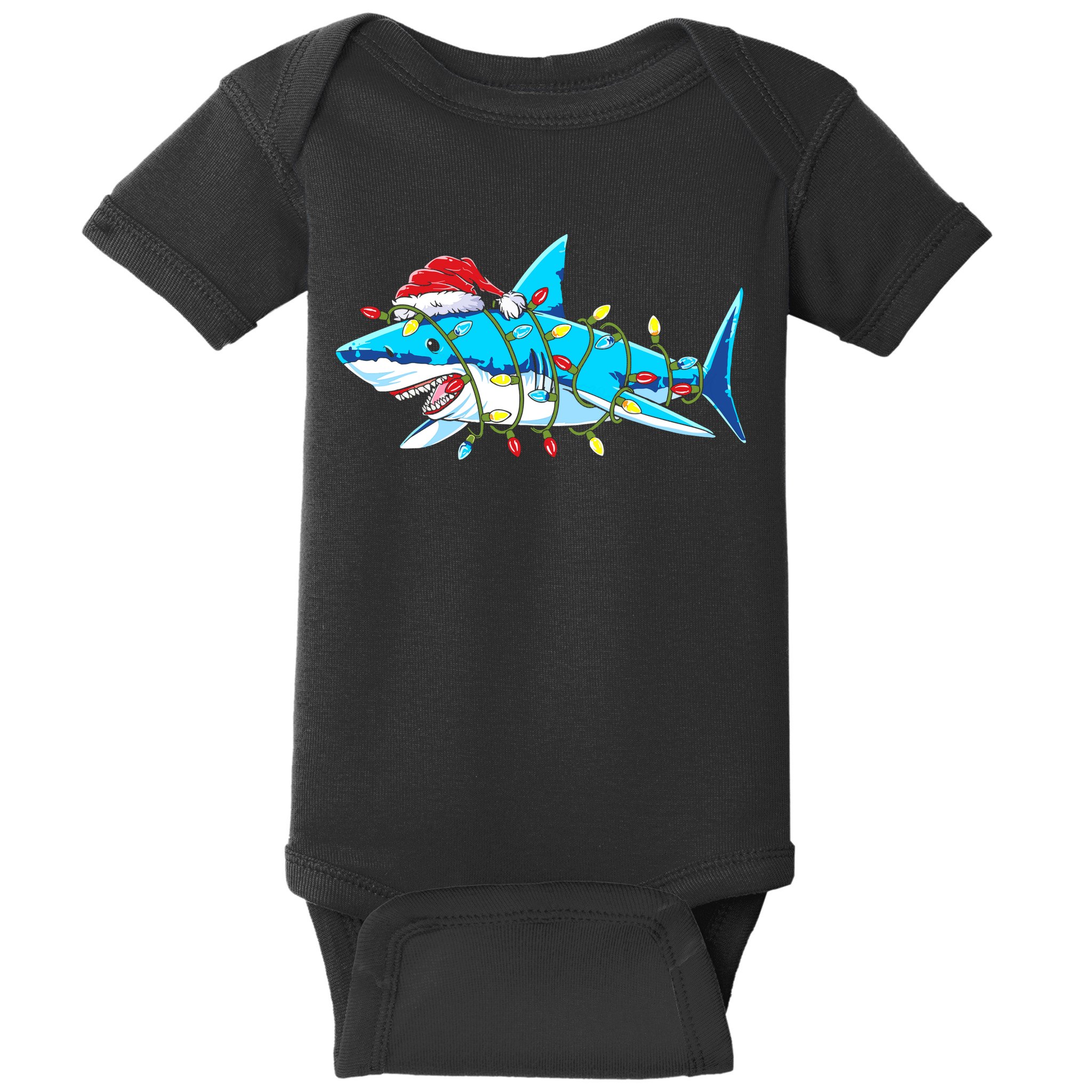 Santa Shark Christmas Lights Sharkmas Baby Bodysuit
