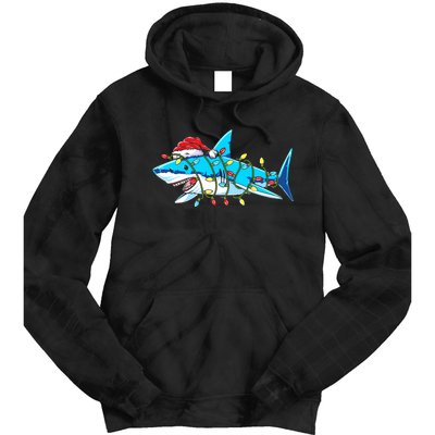 Santa Shark Christmas Lights Sharkmas Tie Dye Hoodie