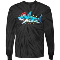 Santa Shark Christmas Lights Sharkmas Tie-Dye Long Sleeve Shirt