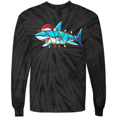 Santa Shark Christmas Lights Sharkmas Tie-Dye Long Sleeve Shirt