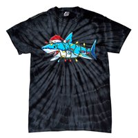 Santa Shark Christmas Lights Sharkmas Tie-Dye T-Shirt