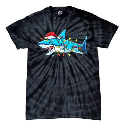 Santa Shark Christmas Lights Sharkmas Tie-Dye T-Shirt