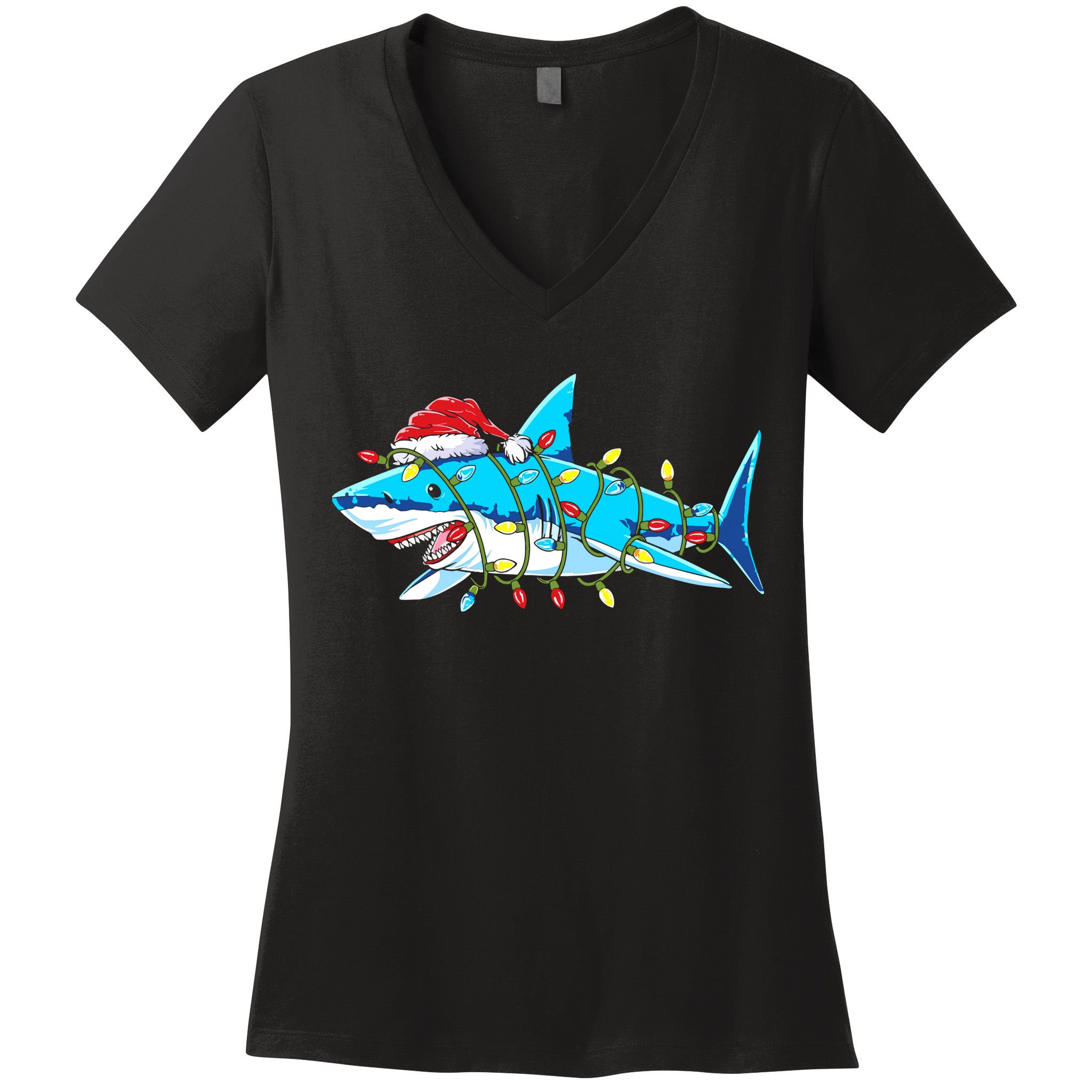 Santa Shark Christmas Lights Sharkmas Women's V-Neck T-Shirt