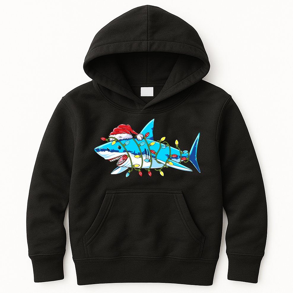 Santa Shark Christmas Lights Sharkmas Kids Hoodie
