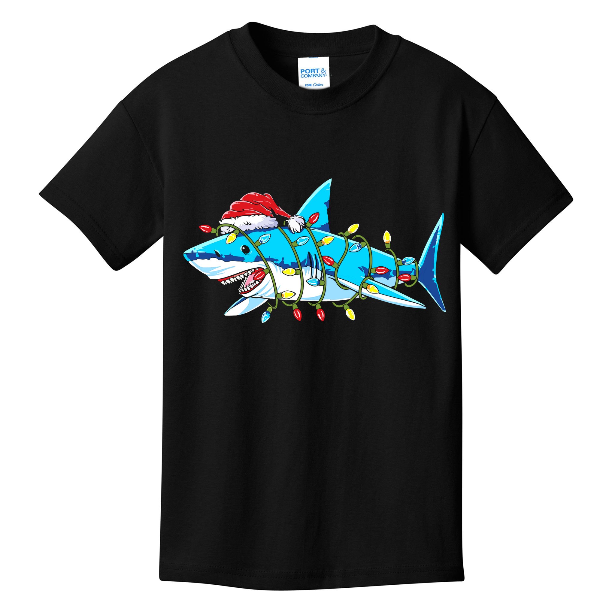 Santa Shark Christmas Lights Sharkmas Kids T-Shirt
