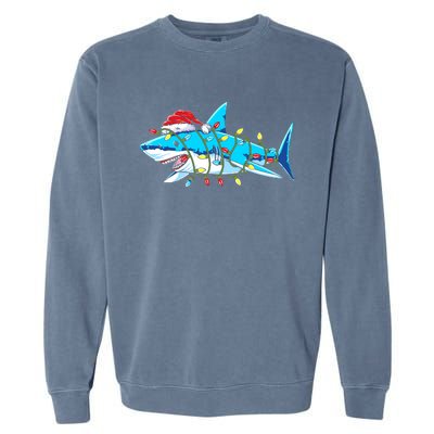 Santa Shark Christmas Lights Sharkmas Garment-Dyed Sweatshirt