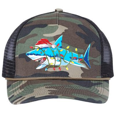 Santa Shark Christmas Lights Sharkmas Retro Rope Trucker Hat Cap