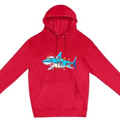 Santa Shark Christmas Lights Sharkmas Premium Pullover Hoodie