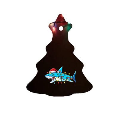 Santa Shark Christmas Lights Sharkmas Ceramic Tree Ornament