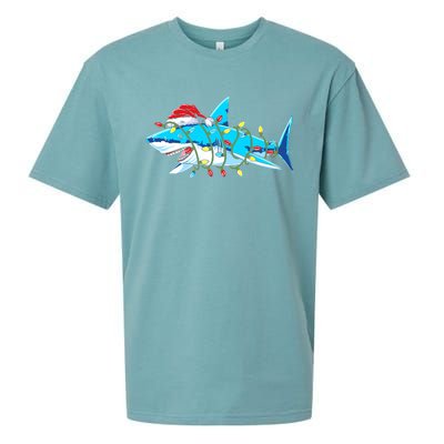 Santa Shark Christmas Lights Sharkmas Sueded Cloud Jersey T-Shirt