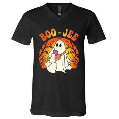 Spooky Season Cute Ghost Halloween Costume Boujee BooJee V-Neck T-Shirt