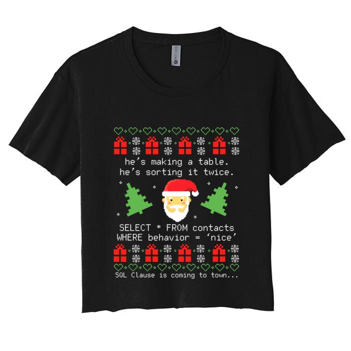 Sql Santa Claus Database Clause Developer Code Db Programmer Women's Crop Top Tee
