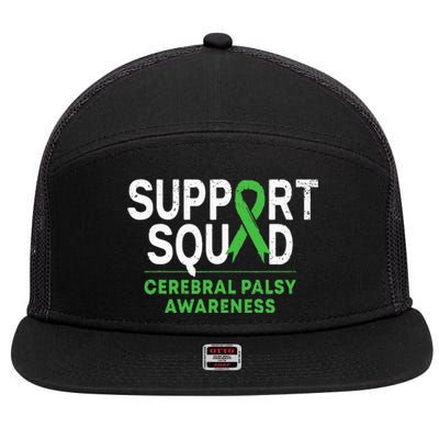 Support Squad Cerebral Palsy Awareness Month CP Green Ribbon 7 Panel Mesh Trucker Snapback Hat