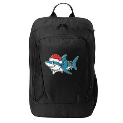 Santa Shark Christmas Lights Sharkmas Tree Xmas 2024 City Backpack