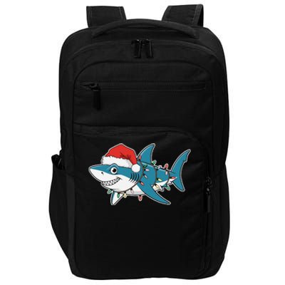 Santa Shark Christmas Lights Sharkmas Tree Xmas 2024 Impact Tech Backpack