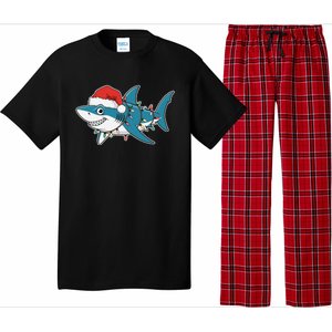 Santa Shark Christmas Lights Sharkmas Tree Xmas 2024 Pajama Set