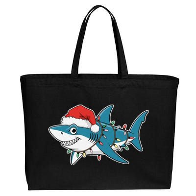 Santa Shark Christmas Lights Sharkmas Tree Xmas 2024 Cotton Canvas Jumbo Tote