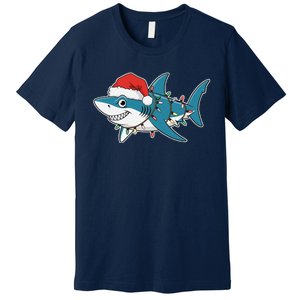 Santa Shark Christmas Lights Sharkmas Tree Xmas 2024 Premium T-Shirt