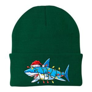 Santa Shark Christmas Lights Sharkmas Tree Xmas Knit Cap Winter Beanie