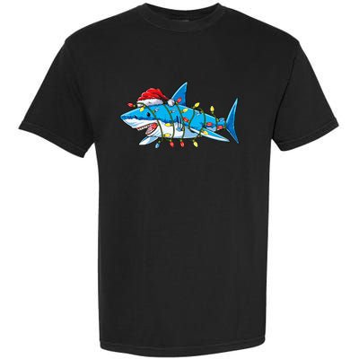 Santa Shark Christmas Lights Sharkmas Tree Xmas Garment-Dyed Heavyweight T-Shirt