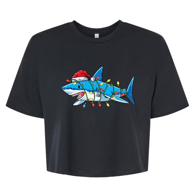 Santa Shark Christmas Lights Sharkmas Tree Xmas Bella+Canvas Jersey Crop Tee