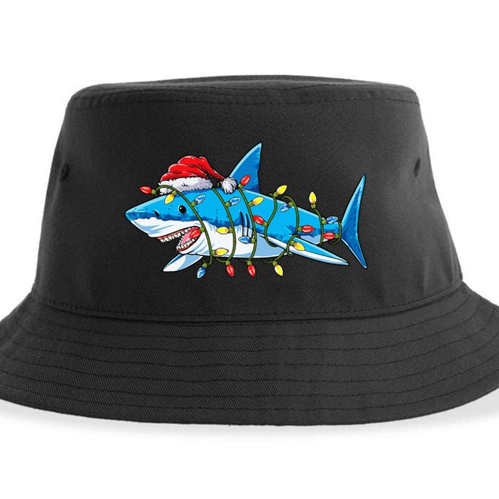 Santa Shark Christmas Lights Sharkmas Tree Xmas Sustainable Bucket Hat