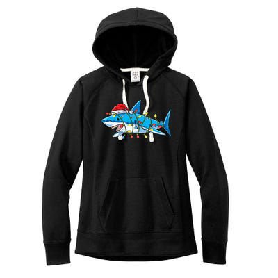 Santa Shark Christmas Lights Sharkmas Tree Xmas Women's Fleece Hoodie