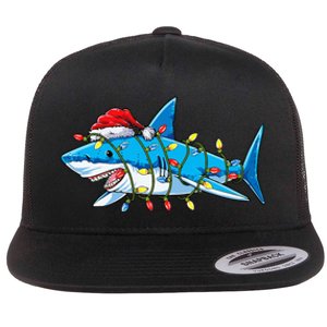 Santa Shark Christmas Lights Sharkmas Tree Xmas Flat Bill Trucker Hat