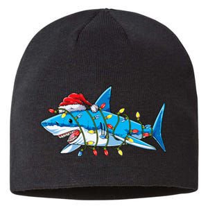 Santa Shark Christmas Lights Sharkmas Tree Xmas Sustainable Beanie