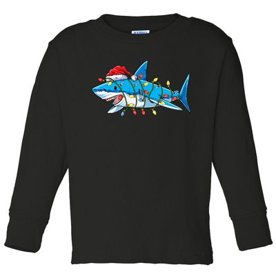 Santa Shark Christmas Lights Sharkmas Tree Xmas Toddler Long Sleeve Shirt