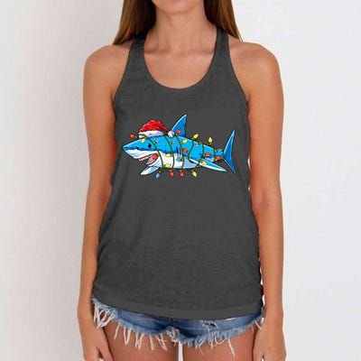 Santa Shark Christmas Lights Sharkmas Tree Xmas Women's Knotted Racerback Tank