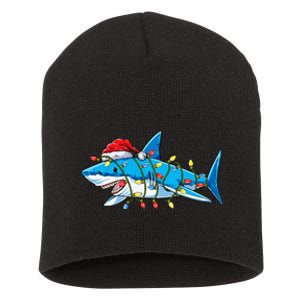 Santa Shark Christmas Lights Sharkmas Tree Xmas Short Acrylic Beanie