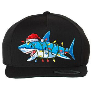 Santa Shark Christmas Lights Sharkmas Tree Xmas Wool Snapback Cap