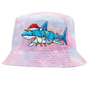 Santa Shark Christmas Lights Sharkmas Tree Xmas Tie-Dyed Bucket Hat